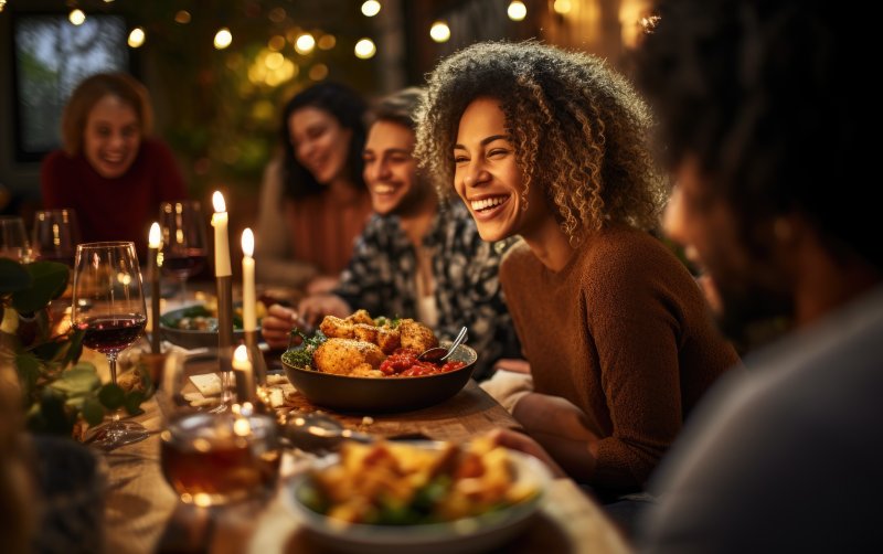 a group of friends enjoying holiday foods